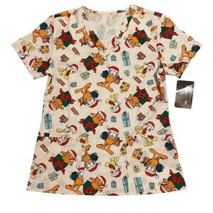 NWT, Garfield Christmas Scrub Top With Pockets